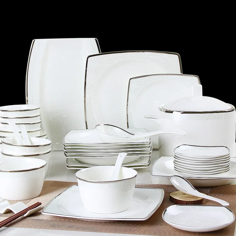 Европейский бытовой костяной фарфор набор посуды 56 шт. простой западный стиль набор посуды керамическая чаша тарелка подарок на новоселье