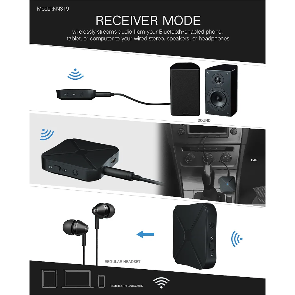 2 в 1 Bluetooth 4,2 приемник и передатчик Bluetooth беспроводной адаптер аудио с 3,5 мм AUX аудио для домашнего ТВ MP3 ПК