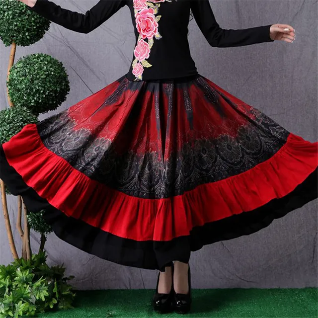 New Ethnic Style Women Pleated Skirt Spring Summer Floral Printed Party