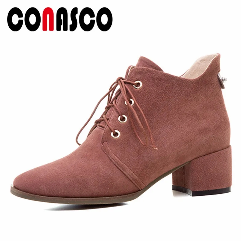 

CONASCO Fashion Women Basic Ankle Boots High Heeled Lace Up Autumn Winter Martin Shoes Woman Elegant Office Pumps Short Boots