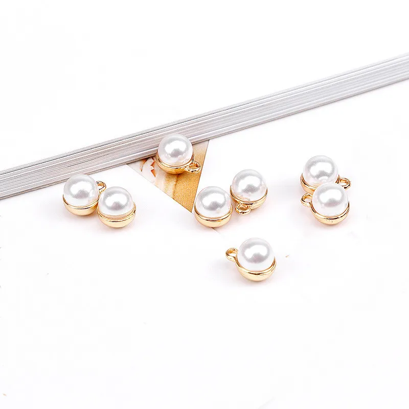 

SEA MEW 50 PCS 12mm*9mm Fashion Metal Alloy Imitation Pearl Round Pendant Earrings Accessories For Jewelry Making