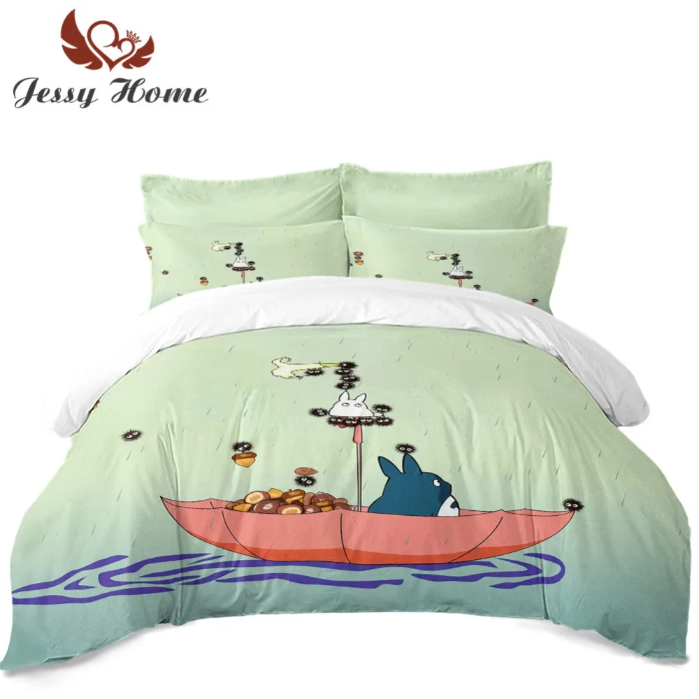 3pcs Bedding Set Boat Duvet Cover Cartoon Totoro Bed Linens With