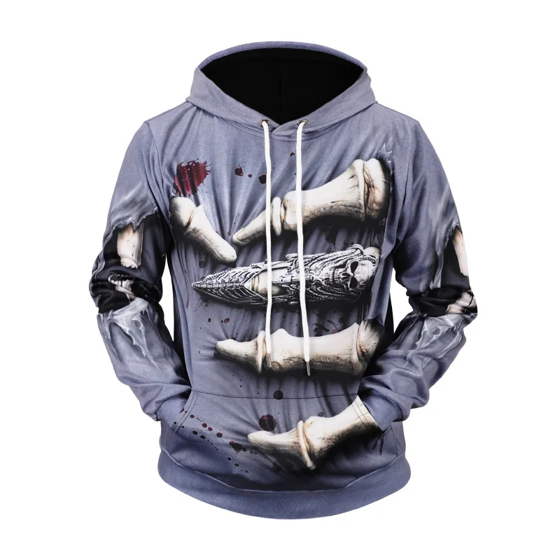 3D Print Horror Skull Fingers Jacket Men/women Hipster Spring Autumn Long Sleeves Sweatshirts Boys Hiphop Hoodies Gray Clothes