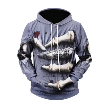 

3D Print Horror Skull Fingers Jacket Men/women Hipster Spring Autumn Long Sleeves Sweatshirts Boys Hiphop Hoodies Gray Clothes