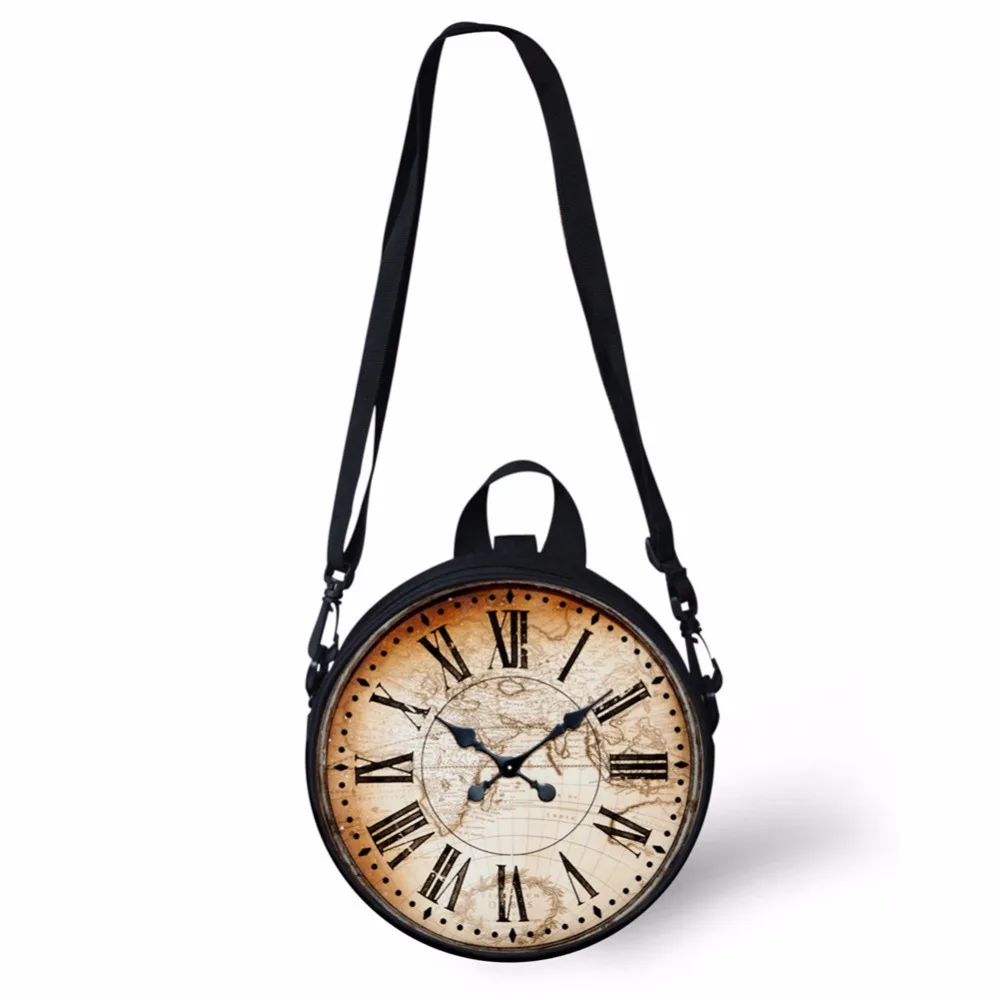 

FORUDESIGNS Clock Round Bag Cartoon Printing Women Girls Circle Crossbody Bags Kids Shoulder Bag Back Pack Small Travel Pouch
