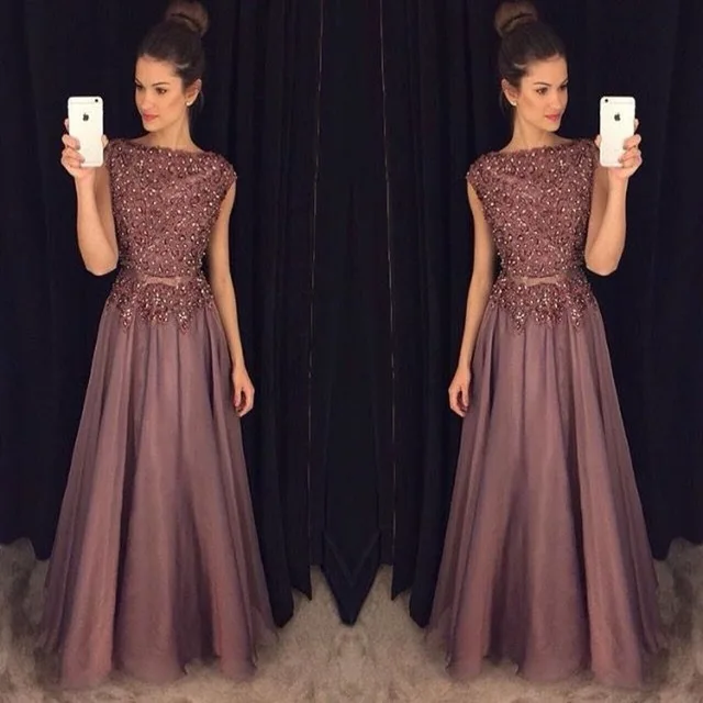 vestido de festa marrom longo