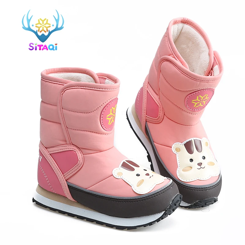 Girls pink boots mid-calf kids 3 4 5 6 7 years old cute looking warm late autumn and winter boots waterproof PU upper free shipp