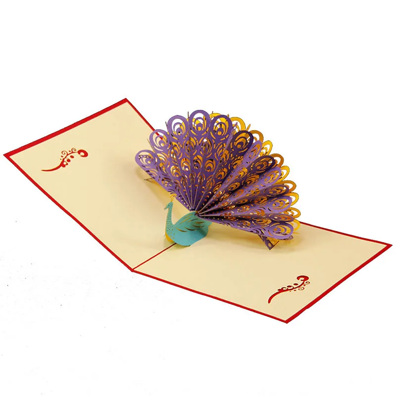  1pcs Creative DIY 3D Beautiful Peacock Painting Postcard Fashion Wedding Gift Greeting Card 7 Color - 32989495245