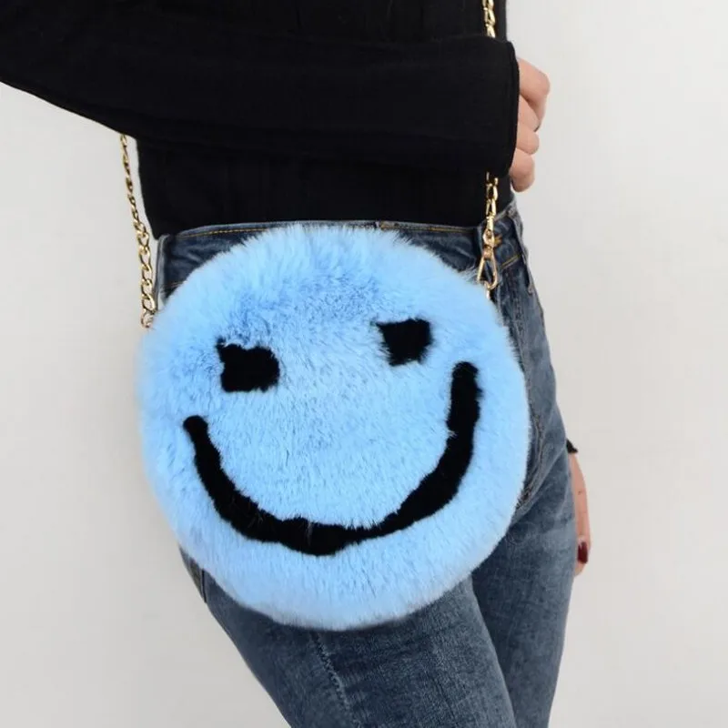 Плюшевая симпатичная сумка с короткими ручками зимняя новая женская сумка из искусственного меха Большая вместительная модная сумка на плечо с цепочкой - Цвет: blue