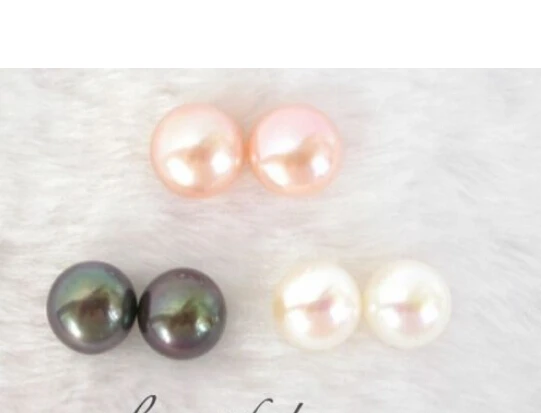 

00 FREE SHIPPING d n333 WOW big 12mm white pink black pearl Earring 14k gold stud A0422