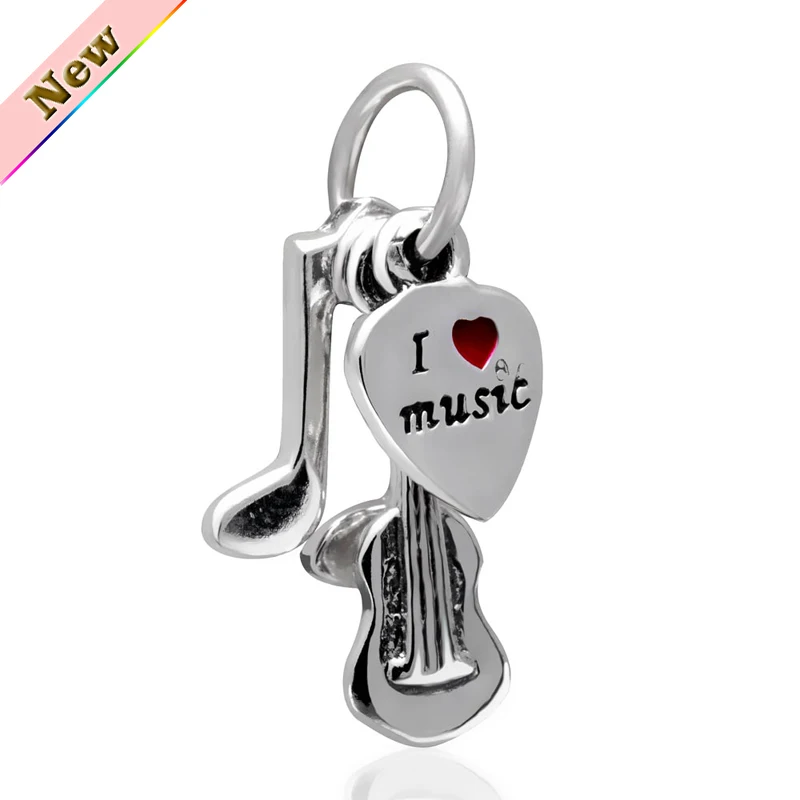 Musical Note, Guitar, Heart charms Authentic 925 sterling silver pendant diy beads fit for