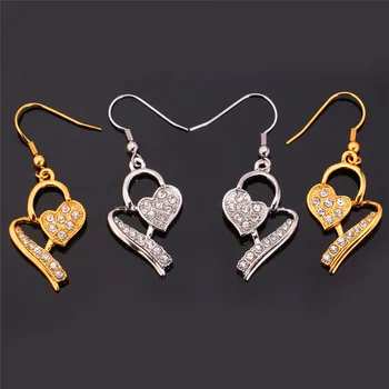

Yellow Gold/ Silver Color Heart Earrings High Quality Austrian Rhinestone Jewelry Gift For Women Dangle Earrings MGC E720