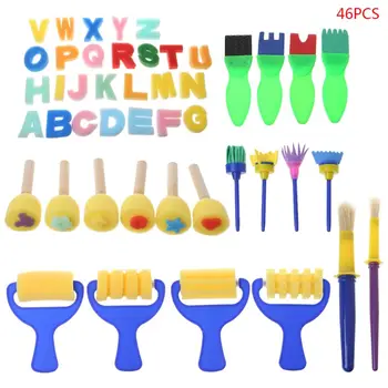 

46PCS/SET Washable Sponge Painting Brushes Set for Kids Children Toddler Early Education Toys Art Supplies Gifts #524