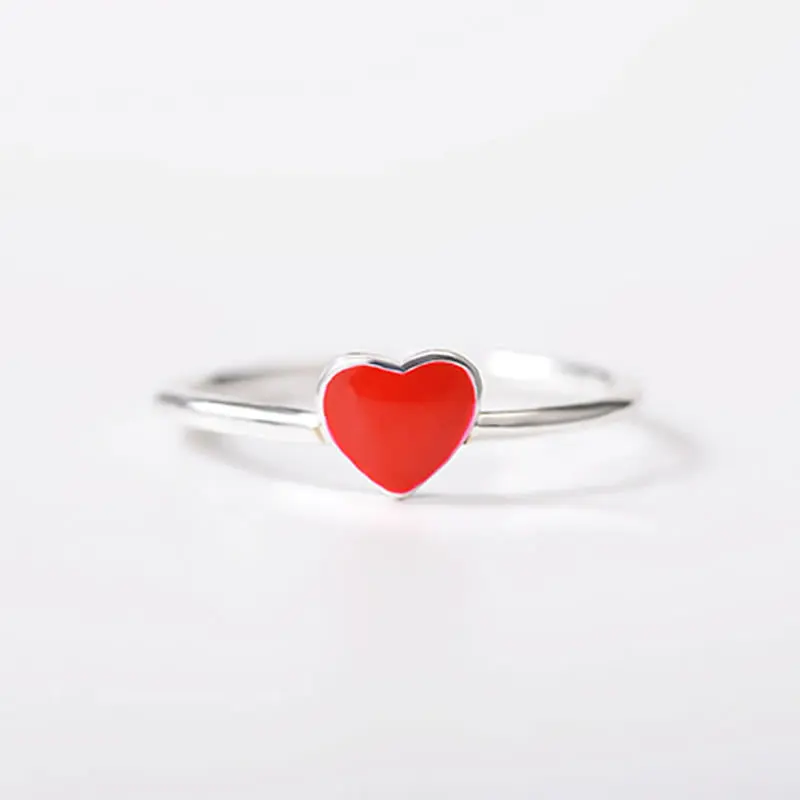 

Charming Hot Red Heart Thin Silver Band Adjustable Romantic Rings for Women