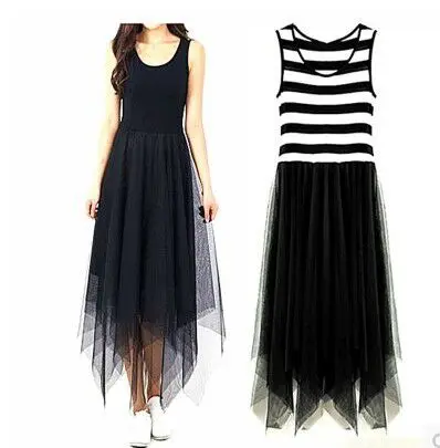 

Brand modal Summer dress 2017 female mesh patchwork tulle Pleated Dress women robe femme vestidos high waist Causal dresses