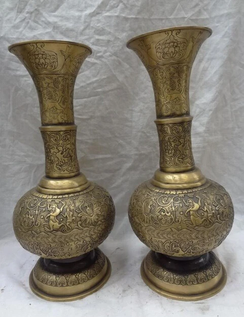 

JP S0114 14" China Bronze Buddhist Shen Shou Unicorn Dragon Horse Statue Pot Vase Pair Discount 35%