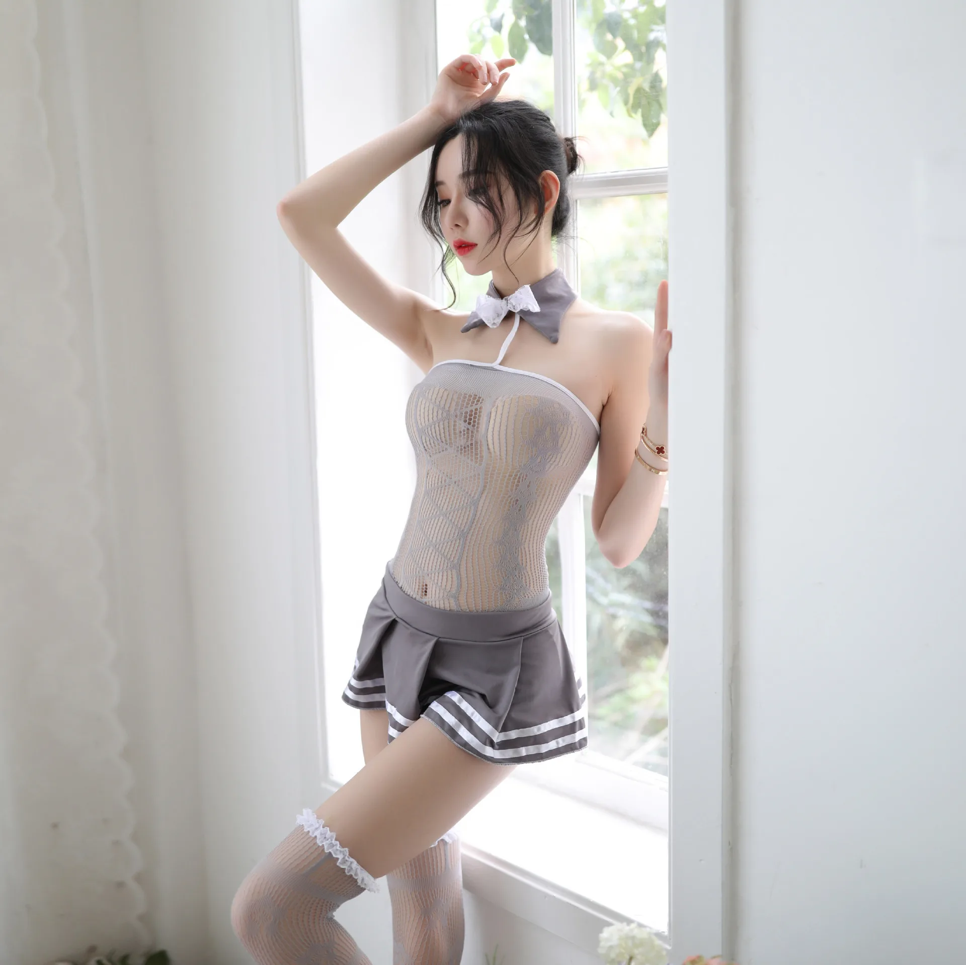 

Women Sexy Lingerie Uniform Mesh Babydoll Sleepwear Underwear lace Hollow Out Nightwear Dress Sexy Costume Exotic Apparel