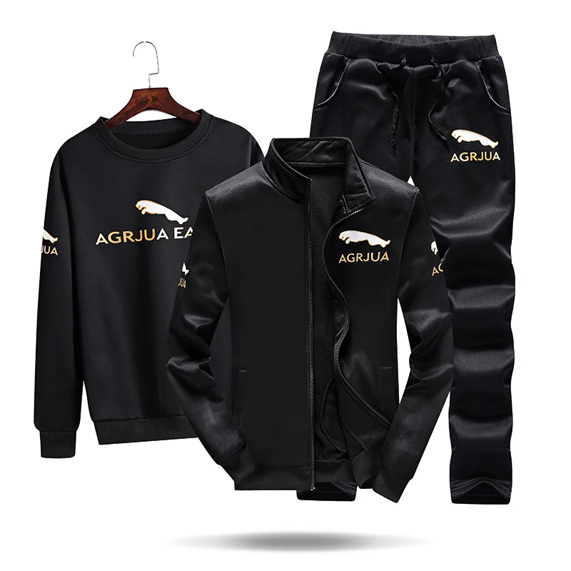 

Men's Sweater Sports Suit Men's Jaguar Print Youth Three-piece Sports Set