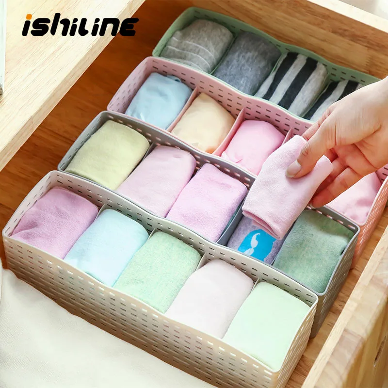 

5 Grids Wardrobe Storage Box Hollow Makeup Organizer Sock Bra Underwear Storage Box Plastic Container Drawer Organizer