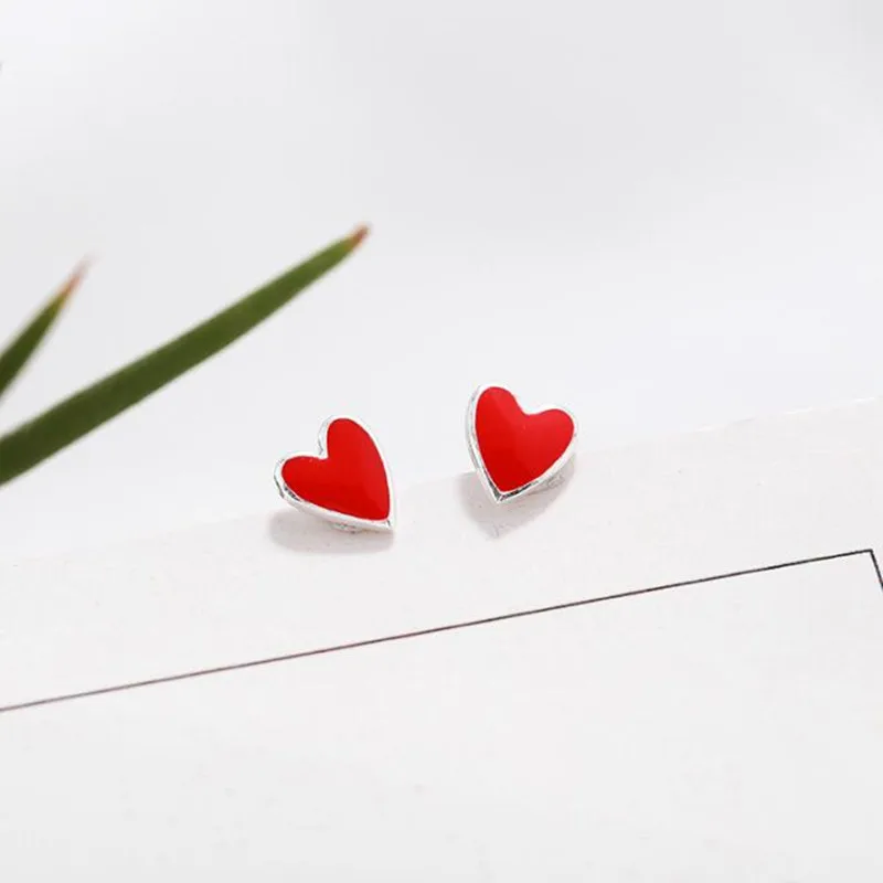 

New Fashion Lovely 925 Sterling Silver Jewelry Earrings Female Red Heart Temperament Simple Anti-allergic Earrings SE234