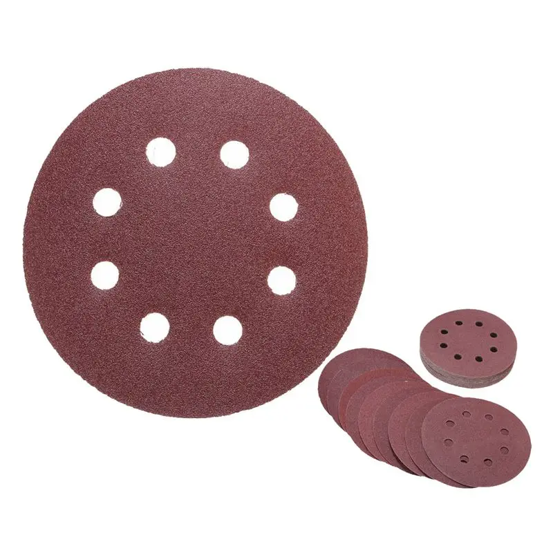 ELEG-5 inch 8 Hole 120 Grit Sand Disc Random Orbit Sandpaper Loop Hook for Sanding Sander