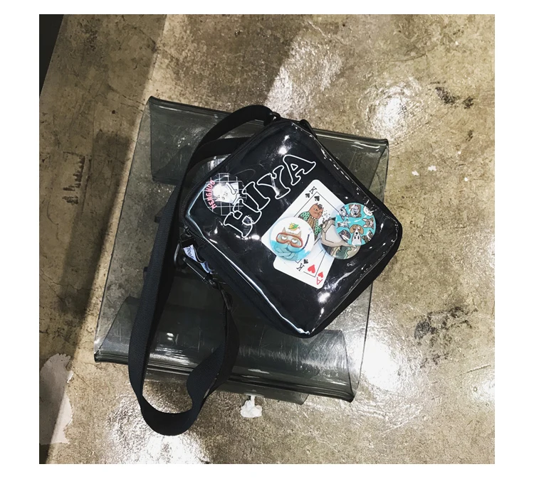Прозрачная сумка-мессенджер Мужская индивидуальная Пара Спортивная Сумка через плечо модный бренд супер огонь Harajuku - Цвет: Черный