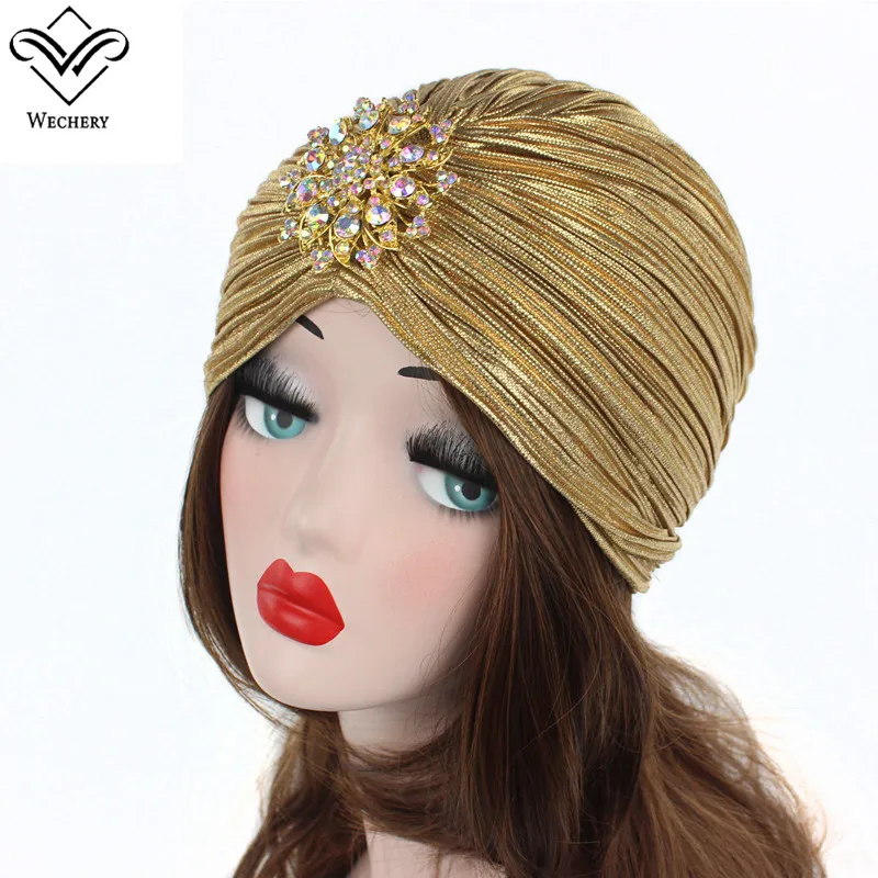 Wechery Женская кепка арабский Катар Саудовская Мусульманский Стиль шляпа для женщин ювелирные изделия Украшенные плиссированные шапочка черный серебряный золотой