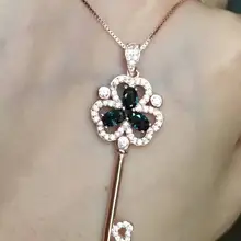 Подвеска из натурального сапфира S925 Серебряный натуральный драгоценный камень кулон Цепочки и ожерелья Модный Романтический Клевер ключ для женщин свадебные ювелирные украшения