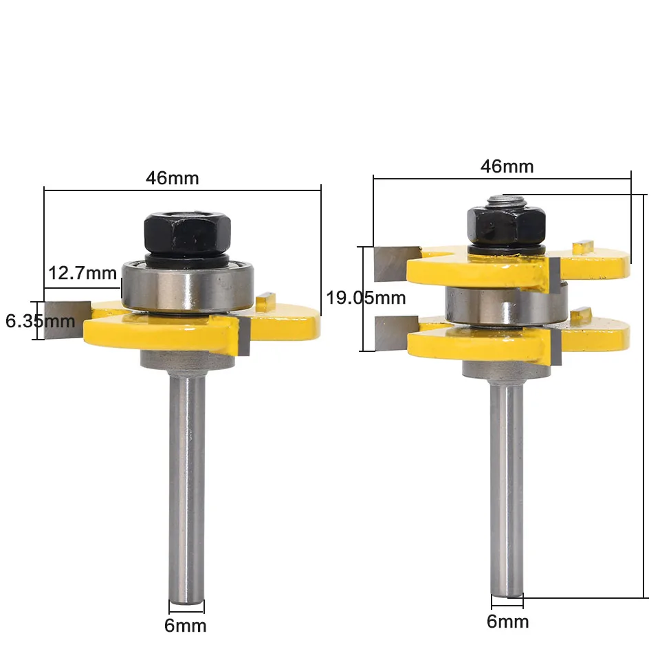 2 шт. 6 мм хвостовик высокое качество Язык и паз шарнирная сборка маршрутизатор Набор бит 3/" шток древесины режущий инструмент