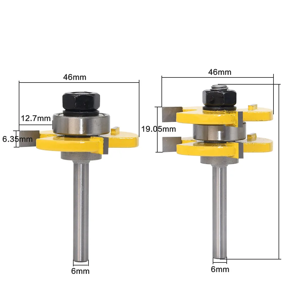 

2 pc 6mm Shank high quality Tongue &amp Groove Joint Assembly Router Bit Set 3/4" Stock Wood Cutting Tool