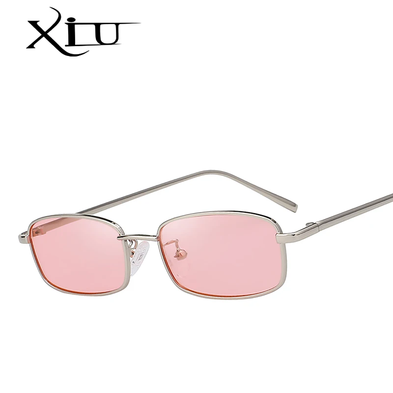 XIU vintage sunglasses women men rectangle glasses brand designer small retro shades yellow pink