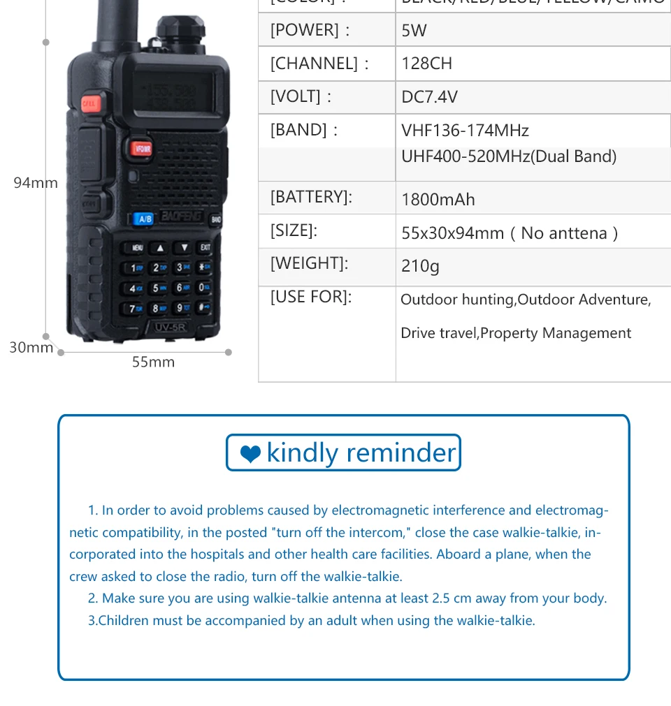 Портативная рация Baofeng UV-5R Двухдиапазонная UV 5R портативная CB радио UHF VHF портативная UV 5R двухсторонняя радио для охотничьей радиостанции