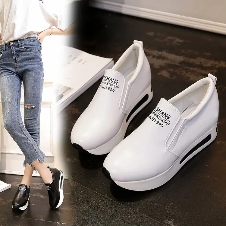 

Women Creepers Spring Increasing Height Shoes Casual Slip On Moccasins Platform Wedge Heel Fashion Elastic Band Footwear