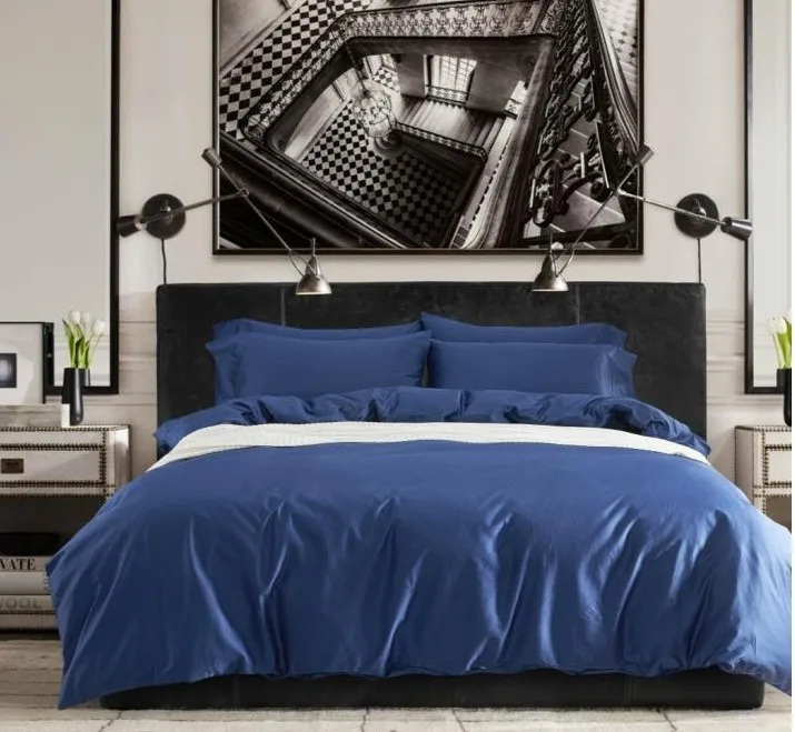 Egyptian cotton sheets solid Cobalt blue bedding set king queen ...