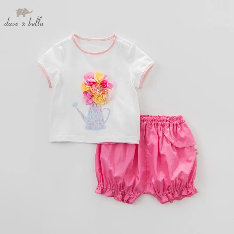

dave bella summer baby girls floral clothing sets children infant toddler suit kids high quality clothes DB7529
