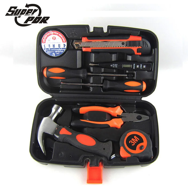 

Super PDR tools Household hand Tool Set Home Repair Kit Claw hammer Wire pliers Cross screwdrive Knives 9 Piece Mechanics Tools
