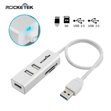 Rocketek multi usb 3 0 hub 3 port adapter splitter Aluminum SD TF Card Reader for