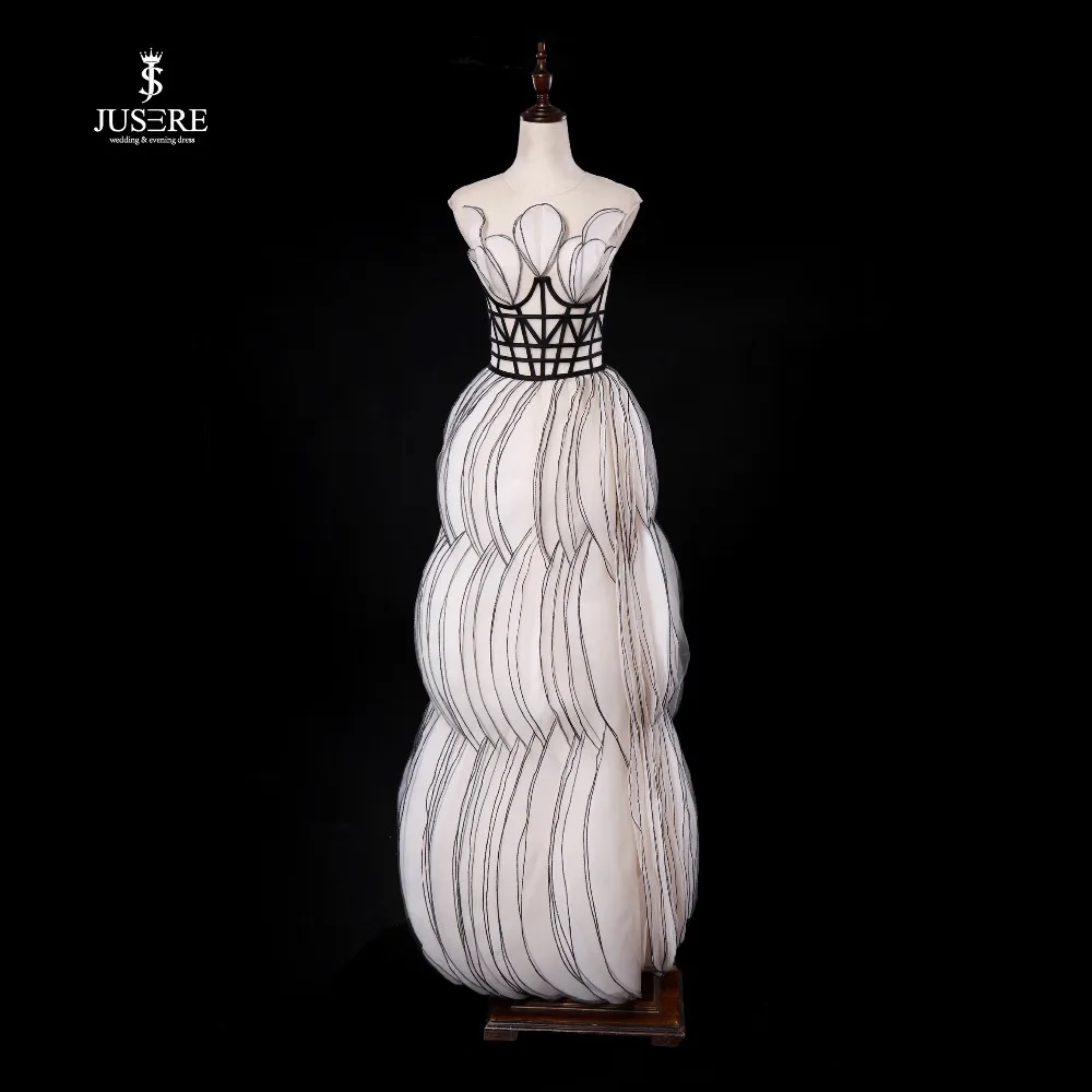 Jusere Real Foto Bloemblaadjes Buste Lantaarn Rok Prom Dresses Illusion Top Avondjurk robe de soiree 2019 Jusere Real Foto Bloemblaadjes Buste Lantaarn Rok Prom Dresses Illusion Top Avondjurk robe de soiree 2019