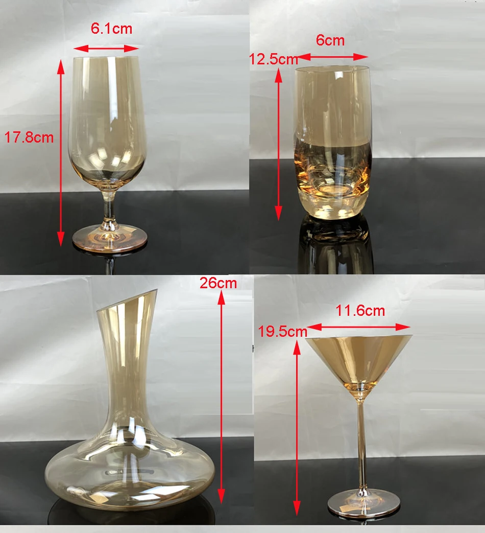 Европейские хрустальные стеклянные бокалы для вина, Золотое Гальванопокрытие, чашка для шампанского, бокал для виски, бокал для бренди, графин для дома, посуда для напитков