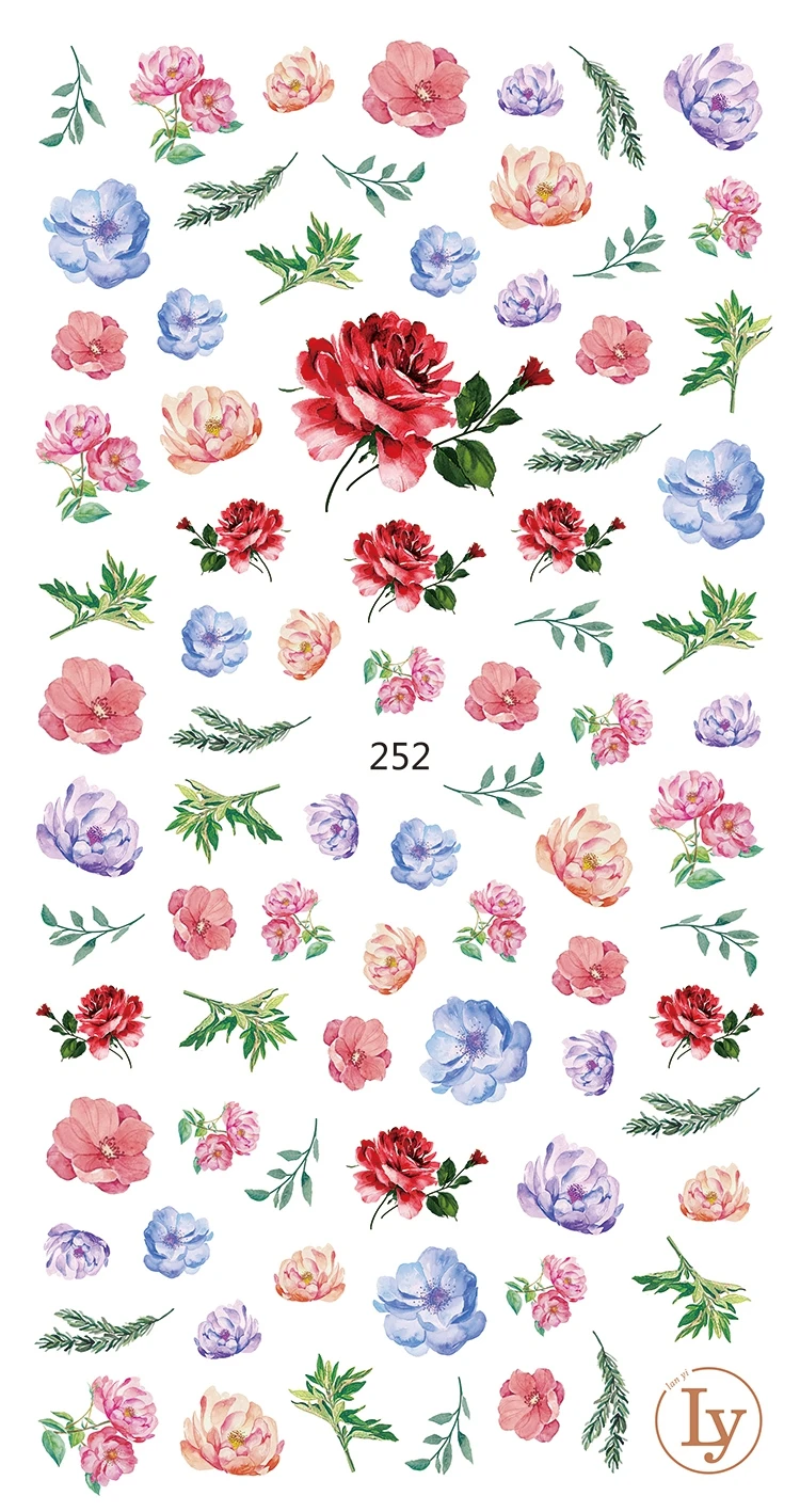 100pcs/lot LY251 260 flower Japan and Korea new style 3D nail stickers children's Decals3d nail