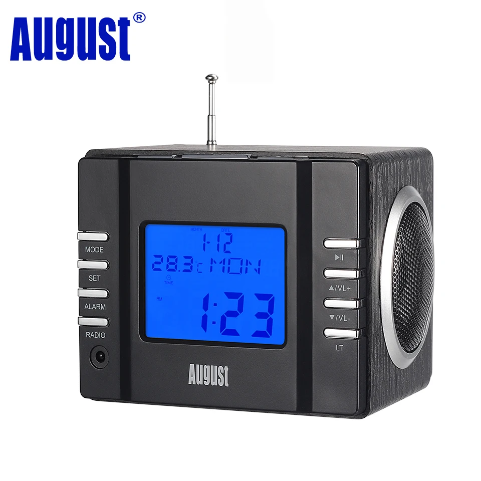 August MB300 деревянная мини стереосистема MP3 и FM радиочасы с SD картридером разъемами
