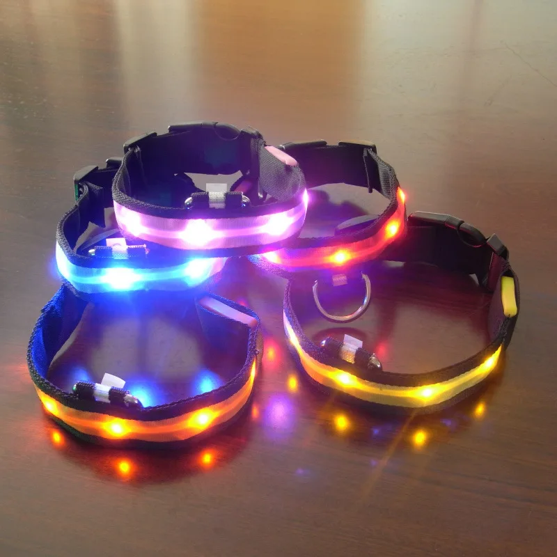 

LED Nylon Pet Dog Collar Night Safety LED Light-up Flashing Glow In The Dark Electric LED Pets Cat Dog Collar 7 Color Wholesale