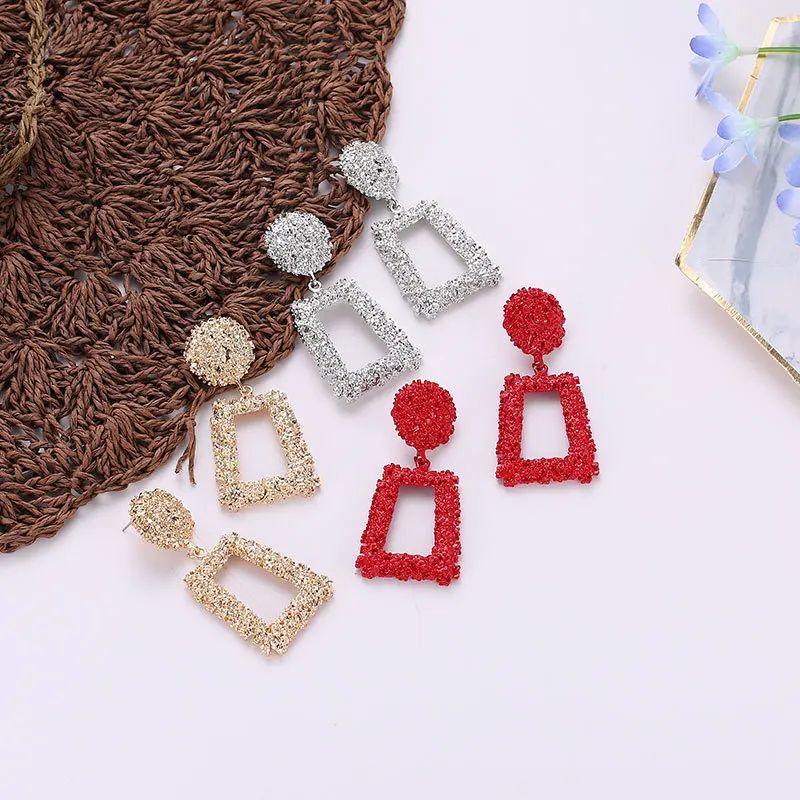 

Big Vintage Earrings for women gold color Geometric statement earring 2019 earing hanging black yellow red fashion jewelry