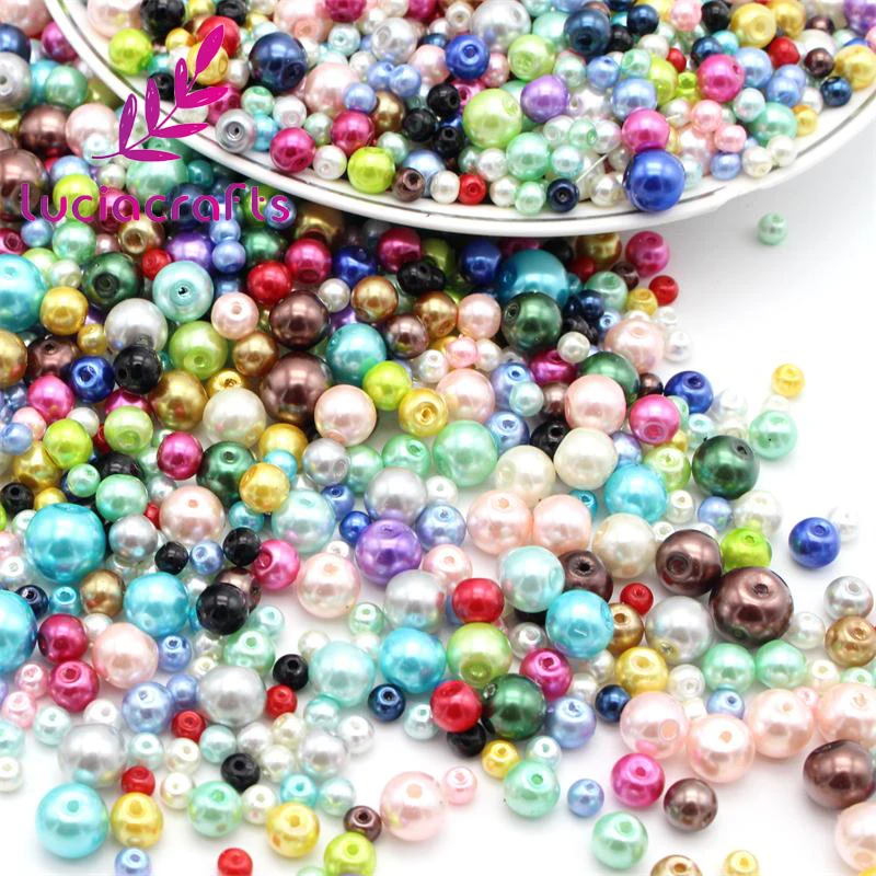 

50g/lot approx 90-100pcs mixed color diameter 4-10mm Glass Garment Beads Pearl Round Beads For Fashion Jewelry Making E0817