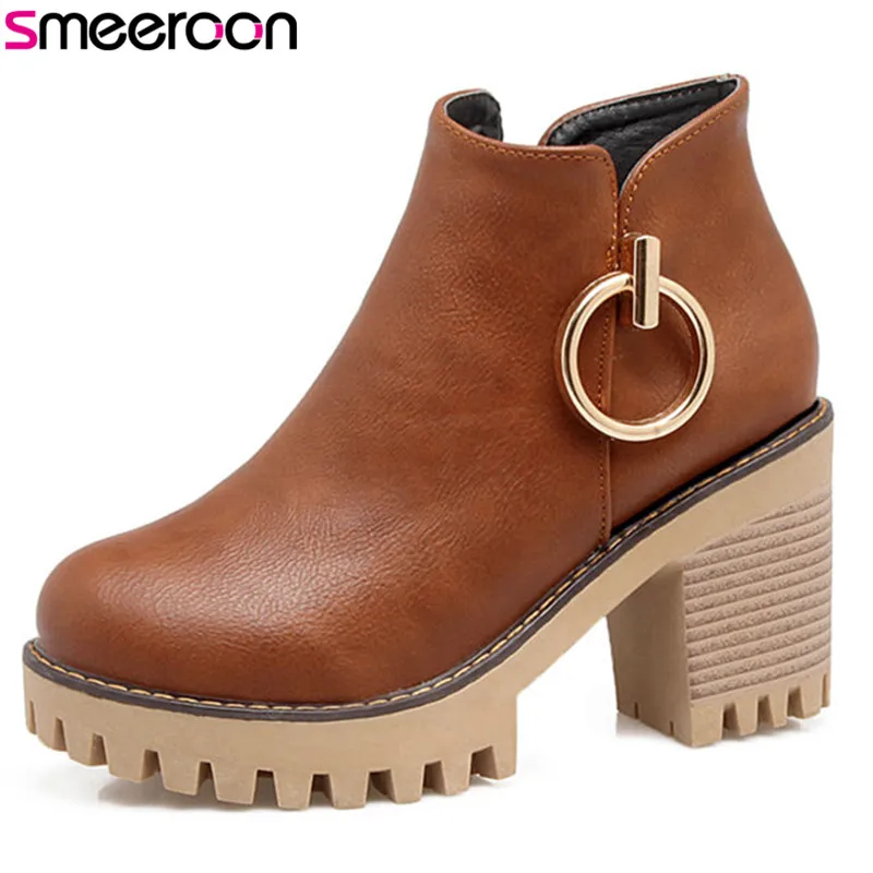 

Smeeroon fashion autumn winter boots platform shoes ankle boots for women high heels zip+metal decoration women boots