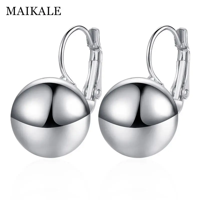 

MAIKALE Simple Big Ball Earrings Matte Smooth Metal Stud Earrings for Women Gold Silver Korean Earrings Fashion Jewelry Gifts