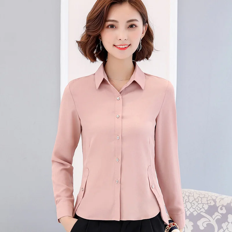 New Model Lady Fashion White Shirts Plus Size S 3XL Long Sleeve Solid ...