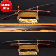 Hand Forged Clay Tempered Katana Samurai Japanese Practice Sword Full Tang Folded Damascus Steel Black Blade Swords Battle Ready