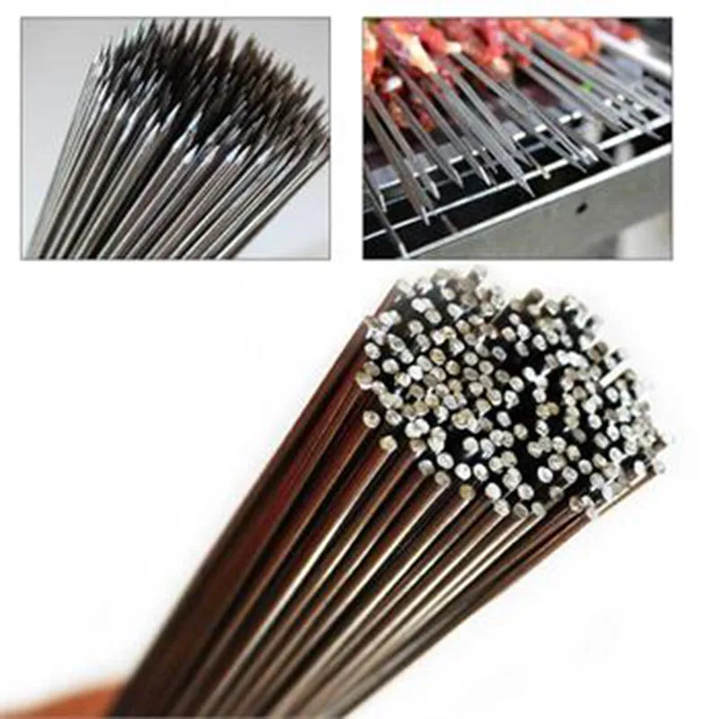 50Pcs BBQ Stainless Steel Long Skewers 35cm Barbecue Kebab Sticks Needle Round Roast Meat For Kitchen Outdoor Picnic Used