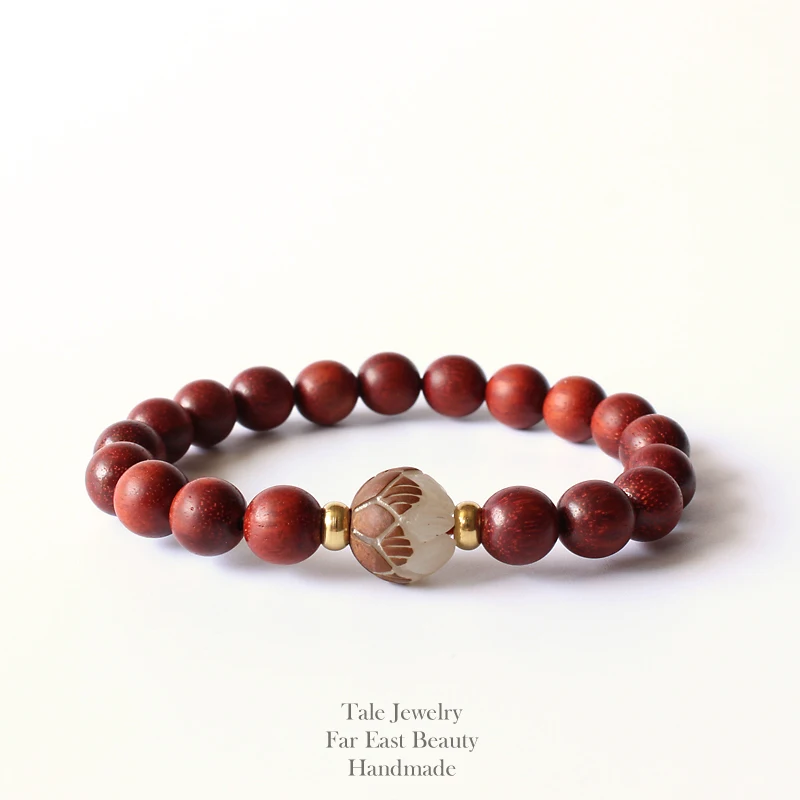 2017 New Tale Design Natural Red Sanders Wood Beads White Bodhi Seed 2017 New Tale Design Natural Red Sanders Wood Beads White Bodhi Seed Carved Lotus Flower Bracelet For Women Unique Jewelry In Strand Bracelets From